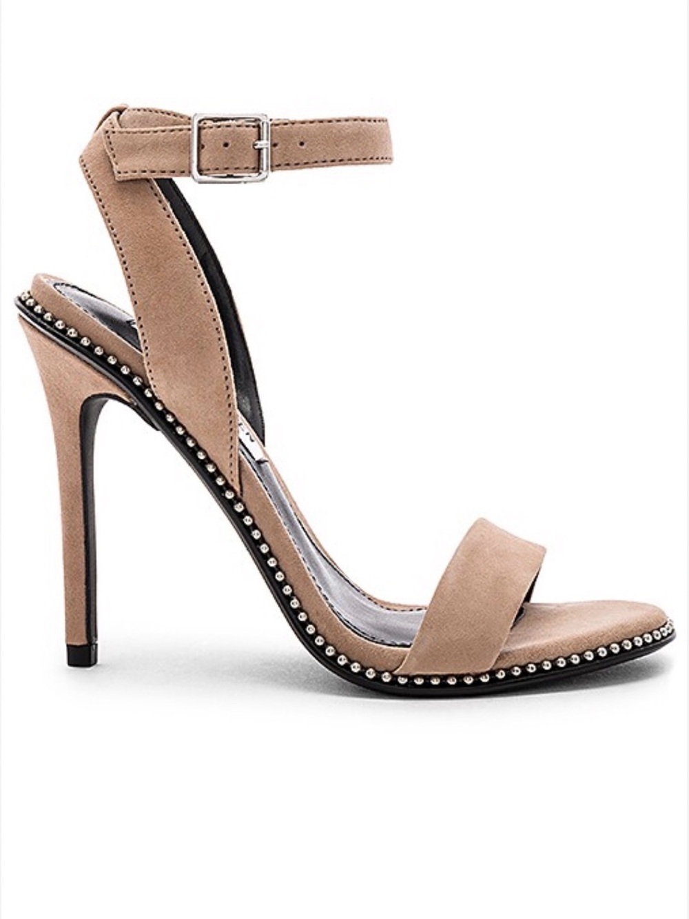 Steve Madden Tan Suede Ankle Strap Stiletto Sandals with Clear Toe Strap